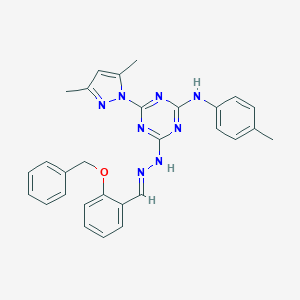 2-(benzyloxy)benzaldehyde [4-(3,5-dimethyl-1H-pyrazol-1-yl)-6-(4-toluidino)-1,3,5-triazin-2-yl]hydrazone