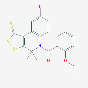 molecular formula C21H18FNO2S3 B447427 5-(2-ethoxybenzoyl)-8-fluoro-4,4-dimethyl-4,5-dihydro-1H-[1,2]dithiolo[3,4-c]quinoline-1-thione 