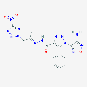 molecular formula C15H13N13O4 B447437 1-(4-amino-1,2,5-oxadiazol-3-yl)-N'-(2-{5-nitro-2H-tetraazol-2-yl}-1-methylethylidene)-5-phenyl-1H-1,2,3-triazole-4-carbohydrazide 