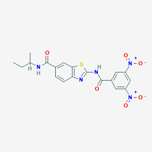 molecular formula C19H17N5O6S B447440 2-({3,5-bisnitrobenzoyl}amino)-N-(sec-butyl)-1,3-benzothiazole-6-carboxamide 