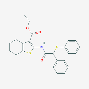 molecular formula C25H25NO3S2 B447448 Ethyl 2-{[phenyl(phenylsulfanyl)acetyl]amino}-4,5,6,7-tetrahydro-1-benzothiophene-3-carboxylate 