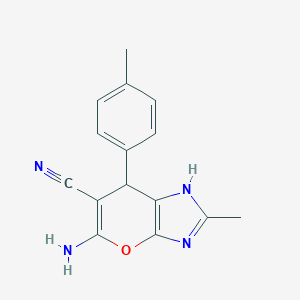 molecular formula C15H14N4O B447462 5-Amino-2-methyl-7-(4-methylphenyl)-3,7-dihydropyrano[2,3-d]imidazole-6-carbonitrile 