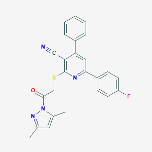 molecular formula C25H19FN4OS B447467 2-{[2-(3,5-dimethyl-1H-pyrazol-1-yl)-2-oxoethyl]sulfanyl}-6-(4-fluorophenyl)-4-phenylnicotinonitrile 