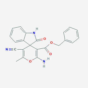 molecular formula C22H17N3O4 B447484 Benzyl 2'-amino-5'-cyano-6'-methyl-2-oxo-1,2-dihydrospiro[indole-3,4'-pyran]-3'-carboxylate 