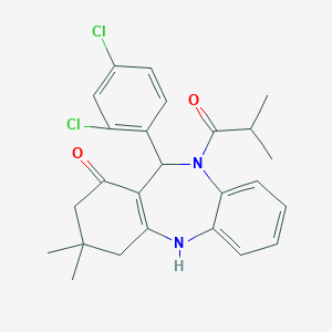 molecular formula C25H26Cl2N2O2 B447493 6-(2,4-Dichlorophenyl)-9,9-dimethyl-5-(2-methylpropanoyl)-6,8,10,11-tetrahydrobenzo[b][1,4]benzodiazepin-7-one CAS No. 354542-85-1