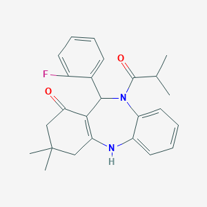 6-(2-Fluorophenyl)-9,9-dimethyl-5-(2-methylpropanoyl)-6,8,10,11-tetrahydrobenzo[b][1,4]benzodiazepin-7-one