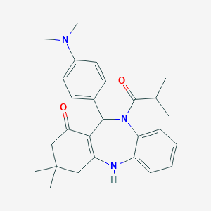 molecular formula C27H33N3O2 B447503 6-[4-(Dimethylamino)phenyl]-9,9-dimethyl-5-(2-methylpropanoyl)-6,8,10,11-tetrahydrobenzo[b][1,4]benzodiazepin-7-one CAS No. 354542-84-0