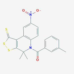 molecular formula C20H16N2O3S3 B447507 8-nitro-4,4-dimethyl-5-(3-methylbenzoyl)-4,5-dihydro-1H-[1,2]dithiolo[3,4-c]quinoline-1-thione CAS No. 331841-17-9