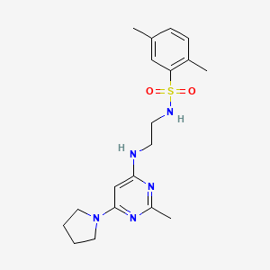 molecular formula C19H27N5O2S B4475076 2,5-dimethyl-N-(2-{[2-methyl-6-(1-pyrrolidinyl)-4-pyrimidinyl]amino}ethyl)benzenesulfonamide 