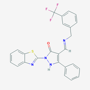 molecular formula C25H17F3N4OS B447523 2-(1,3-benzothiazol-2-yl)-5-phenyl-4-({[3-(trifluoromethyl)benzyl]amino}methylene)-2,4-dihydro-3H-pyrazol-3-one 