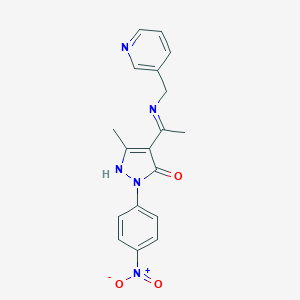 2-{4-nitrophenyl}-5-methyl-4-[N-(3-pyridinylmethyl)ethanimidoyl]-1,2-dihydro-3H-pyrazol-3-one