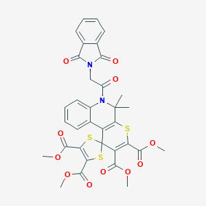 molecular formula C34H28N2O11S3 B447541 tetramethyl 6'-[(1,3-dioxo-1,3-dihydro-2H-isoindol-2-yl)acetyl]-5',5'-dimethyl-5',6'-dihydrospiro[1,3-dithiole-2,1'-thiopyrano[2,3-c]quinoline]-2',3',4,5-tetracarboxylate 