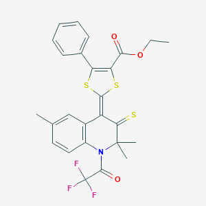 ethyl (2Z)-5-phenyl-2-[2,2,6-trimethyl-3-sulfanylidene-1-(2,2,2-trifluoroacetyl)quinolin-4-ylidene]-1,3-dithiole-4-carboxylate