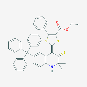 molecular formula C42H35NO2S3 B447562 ethyl 2-(2,2-dimethyl-3-thioxo-6-trityl-2,3-dihydro-4(1H)-quinolinylidene)-5-phenyl-1,3-dithiole-4-carboxylate 