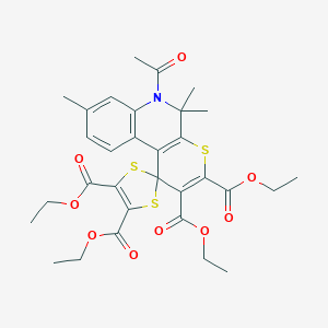 molecular formula C31H35NO9S3 B447569 Tetraethyl 6'-acetyl-5',5',8'-trimethyl-5',6'-dihydrospiro[1,3-dithiole-2,1'-thiopyrano[2,3-c]quinoline]-2',3',4,5-tetracarboxylate 