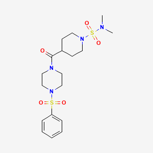 molecular formula C18H28N4O5S2 B4475836 4-[4-(benzenesulfonyl)piperazine-1-carbonyl]-N,N-dimethylpiperidine-1-sulfonamide 