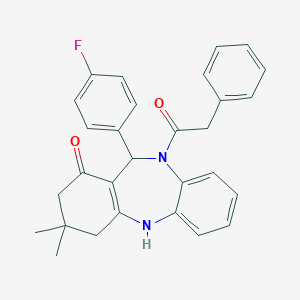 molecular formula C29H27FN2O2 B447588 6-(4-Fluorophenyl)-9,9-dimethyl-5-(2-phenylacetyl)-6,8,10,11-tetrahydrobenzo[b][1,4]benzodiazepin-7-one CAS No. 354543-45-6