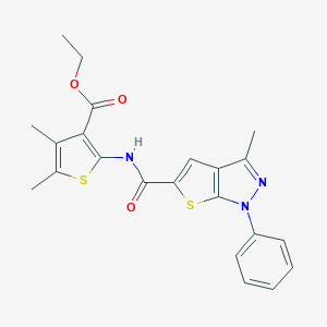 molecular formula C22H21N3O3S2 B447590 Ethyl 4,5-dimethyl-2-[(3-methyl-1-phenylthieno[2,3-c]pyrazole-5-carbonyl)amino]thiophene-3-carboxylate CAS No. 327049-58-1