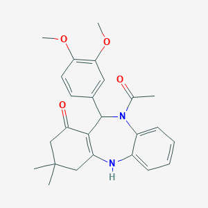 molecular formula C25H28N2O4 B447600 5-Acetyl-6-(3,4-dimethoxyphenyl)-9,9-dimethyl-6,8,10,11-tetrahydrobenzo[b][1,4]benzodiazepin-7-one CAS No. 354543-64-9