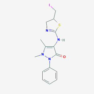 molecular formula C15H17IN4OS B447611 4-{[5-(iodomethyl)-4,5-dihydro-1,3-thiazol-2-yl]amino}-1,5-dimethyl-2-phenyl-1,2-dihydro-3H-pyrazol-3-one 