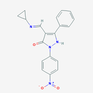 molecular formula C19H16N4O3 B447617 4-[(cyclopropylimino)methyl]-2-{4-nitrophenyl}-5-phenyl-1,2-dihydro-3H-pyrazol-3-one CAS No. 332144-79-3
