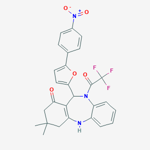 molecular formula C27H22F3N3O5 B447619 9,9-Dimethyl-6-[5-(4-nitrophenyl)-2-furyl]-5-(2,2,2-trifluoroacetyl)-6,8,10,11-tetrahydrobenzo[b][1,4]benzodiazepin-7-one 