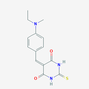 molecular formula C14H15N3O2S B447626 5-{4-[ethyl(methyl)amino]benzylidene}-2-thioxodihydro-4,6(1H,5H)-pyrimidinedione 