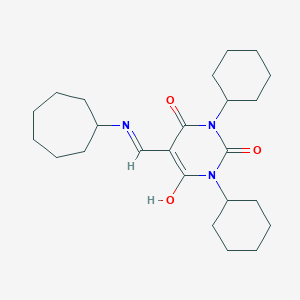 molecular formula C24H37N3O3 B447627 5-[(cycloheptylamino)methylene]-1,3-dicyclohexyl-2,4,6(1H,3H,5H)-pyrimidinetrione 