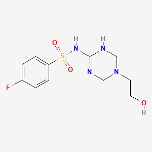 molecular formula C11H15FN4O3S B4476328 4-fluoro-N-[5-(2-hydroxyethyl)-1,4,5,6-tetrahydro-1,3,5-triazin-2-yl]benzenesulfonamide 