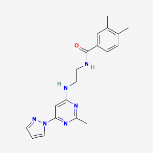 molecular formula C19H22N6O B4476336 3,4-dimethyl-N-(2-{[2-methyl-6-(1H-pyrazol-1-yl)-4-pyrimidinyl]amino}ethyl)benzamide 