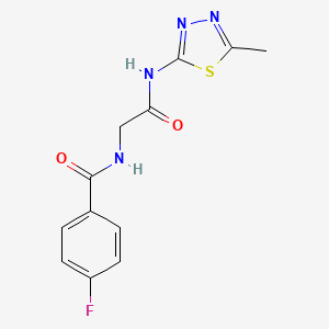 molecular formula C12H11FN4O2S B4476413 4-fluoro-N-{2-[(5-methyl-1,3,4-thiadiazol-2-yl)amino]-2-oxoethyl}benzamide 