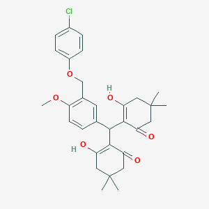 molecular formula C31H35ClO6 B447659 2-[{3-[(4-Chlorophenoxy)methyl]-4-methoxyphenyl}(2-hydroxy-4,4-dimethyl-6-oxo-1-cyclohexen-1-yl)methyl]-3-hydroxy-5,5-dimethyl-2-cyclohexen-1-one 