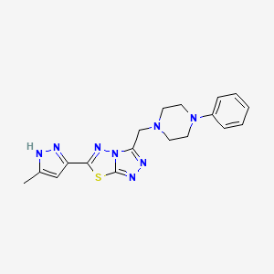 molecular formula C18H20N8S B4476649 6-(5-methyl-1H-pyrazol-3-yl)-3-[(4-phenyl-1-piperazinyl)methyl][1,2,4]triazolo[3,4-b][1,3,4]thiadiazole 