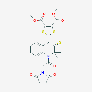 molecular formula C24H22N2O7S3 B447667 Dimethyl 2-[1-[2-(2,5-dioxopyrrolidin-1-yl)acetyl]-2,2-dimethyl-3-sulfanylidenequinolin-4-ylidene]-1,3-dithiole-4,5-dicarboxylate CAS No. 328072-24-8
