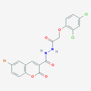 molecular formula C18H11BrCl2N2O5 B447678 6-bromo-N'-[(2,4-dichlorophenoxy)acetyl]-2-oxo-2H-chromene-3-carbohydrazide 