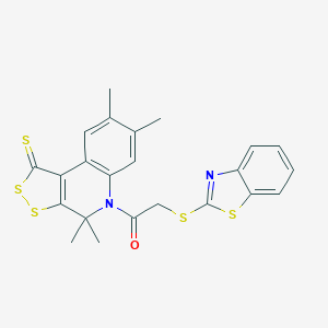 2-(1,3-Benzothiazol-2-ylsulfanyl)-1-(4,4,7,8-tetramethyl-1-sulfanylidenedithiolo[3,4-c]quinolin-5-yl)ethanone