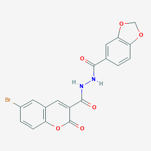 molecular formula C18H11BrN2O6 B447687 N'-(1,3-benzodioxol-5-ylcarbonyl)-6-bromo-2-oxo-2H-chromene-3-carbohydrazide 