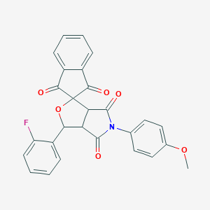 molecular formula C27H18FNO6 B447698 1-(2-fluorophenyl)-5-(4-methoxyphenyl)spiro[3a,6a-dihydro-1H-furo[3,4-c]pyrrole-3,2'-indene]-1',3',4,6-tetrone CAS No. 313062-69-0