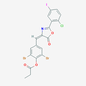 molecular formula C19H11Br2ClINO4 B447716 2,6-dibromo-4-[(2-(2-chloro-5-iodophenyl)-5-oxo-1,3-oxazol-4(5H)-ylidene)methyl]phenyl propionate 