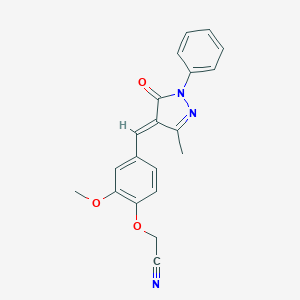 molecular formula C20H17N3O3 B447717 2-{2-methoxy-4-[(3-methyl-5-oxo-1-phenyl-1,5-dihydro-4H-pyrazol-4-ylidene)methyl]phenoxy}acetonitrile 