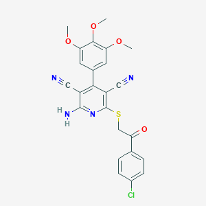 molecular formula C24H19ClN4O4S B447718 2-Amino-6-{[2-(4-chlorophenyl)-2-oxoethyl]sulfanyl}-4-(3,4,5-trimethoxyphenyl)-3,5-pyridinedicarbonitrile 