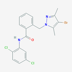 molecular formula C19H16BrCl2N3O B447731 2-[(4-bromo-3,5-dimethyl-1H-pyrazol-1-yl)methyl]-N-(2,5-dichlorophenyl)benzamide 