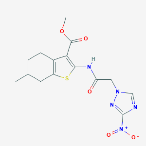 molecular formula C15H17N5O5S B447740 methyl 6-methyl-2-{[(3-nitro-1H-1,2,4-triazol-1-yl)acetyl]amino}-4,5,6,7-tetrahydro-1-benzothiophene-3-carboxylate 