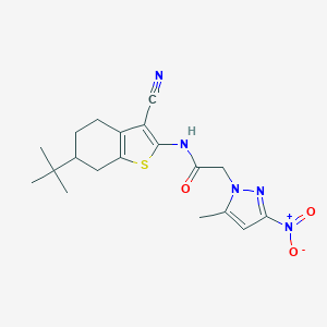 molecular formula C19H23N5O3S B447754 N-(6-tert-butyl-3-cyano-4,5,6,7-tetrahydro-1-benzothien-2-yl)-2-{3-nitro-5-methyl-1H-pyrazol-1-yl}acetamide 