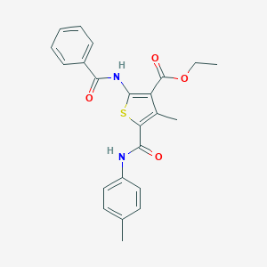 molecular formula C23H22N2O4S B447755 Ethyl 2-(benzoylamino)-4-methyl-5-(4-toluidinocarbonyl)-3-thiophenecarboxylate 