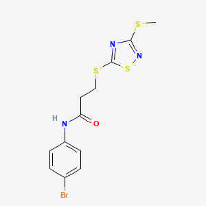 molecular formula C12H12BrN3OS3 B4477569 N-(4-bromophenyl)-3-{[3-(methylsulfanyl)-1,2,4-thiadiazol-5-yl]sulfanyl}propanamide 