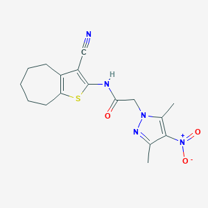 molecular formula C17H19N5O3S B447757 N-(3-cyano-5,6,7,8-tetrahydro-4H-cyclohepta[b]thiophen-2-yl)-2-(3,5-dimethyl-4-nitropyrazol-1-yl)acetamide CAS No. 355805-29-7