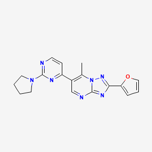 molecular formula C18H17N7O B4477658 2-(2-furyl)-7-methyl-6-[2-(1-pyrrolidinyl)-4-pyrimidinyl][1,2,4]triazolo[1,5-a]pyrimidine 