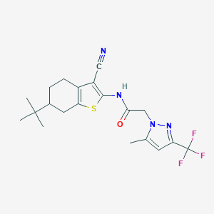 molecular formula C20H23F3N4OS B447768 N-(6-tert-butyl-3-cyano-4,5,6,7-tetrahydro-1-benzothiophen-2-yl)-2-[5-methyl-3-(trifluoromethyl)-1H-pyrazol-1-yl]acetamide 