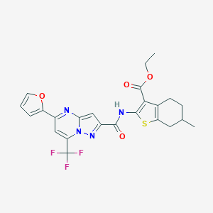 molecular formula C24H21F3N4O4S B447769 Ethyl 2-({[5-(2-furyl)-7-(trifluoromethyl)pyrazolo[1,5-a]pyrimidin-2-yl]carbonyl}amino)-6-methyl-4,5,6,7-tetrahydro-1-benzothiophene-3-carboxylate 